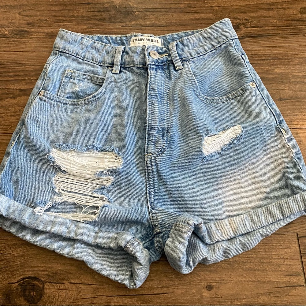 TALLY WEIJL Distressed Shorts  zip front light blue sz 32(xs)